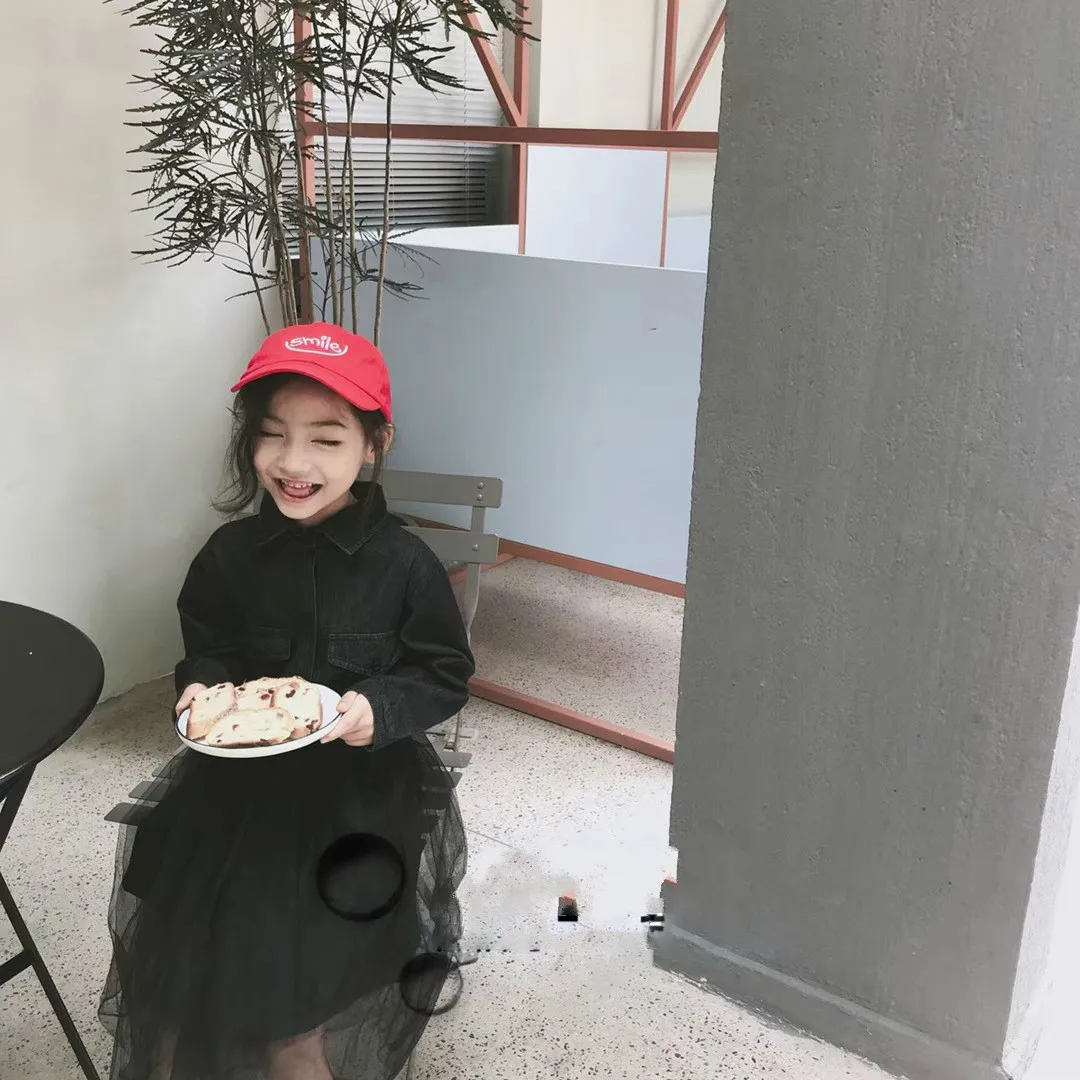 

Girls fall 2018 new children's clothing girls children's denim button suit jacket with net veil skirt 2 piece sets