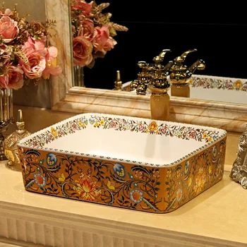 

Jingdezhen oval Ceramic Basin Washbasin Artistic Washbasin Color Bathroom Basin rectangular ceramic wash basin bathroom sink