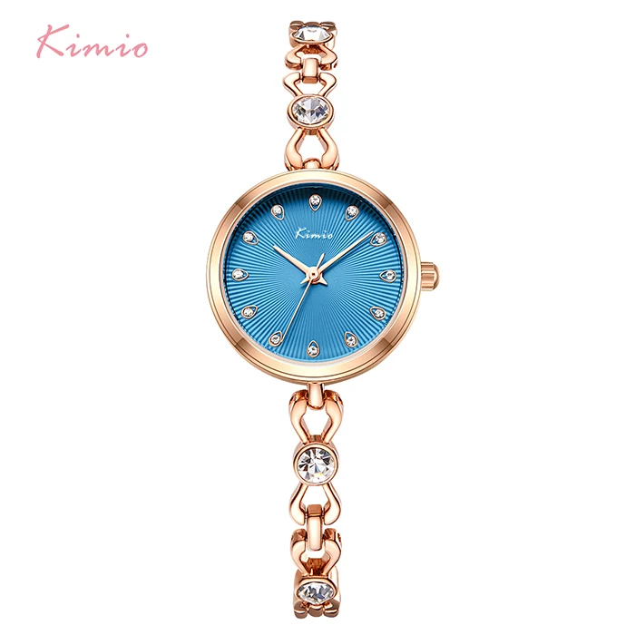 KIMIO Brand Small Dial Quartz Watches For Women Ladies Stainless Steel Hollow Thin Bracelet Watch Delicate Crystal Wristwatch - Цвет: blue watch