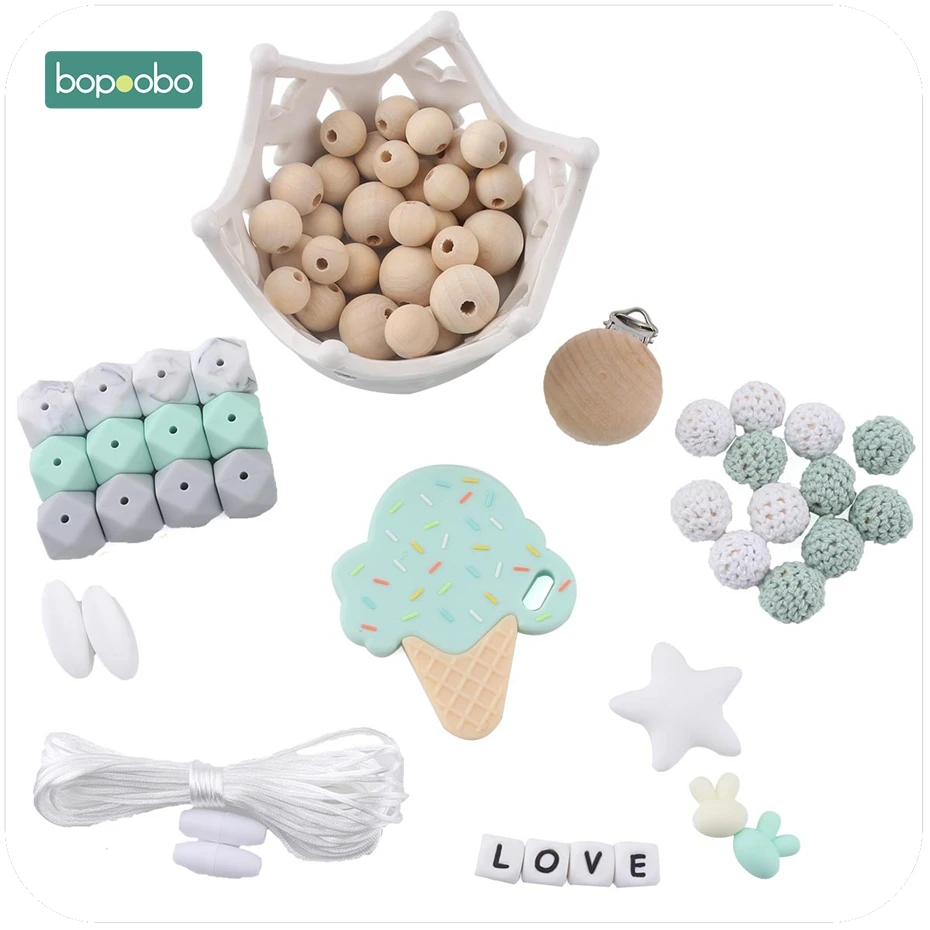 Bopobo/1 набор деревянных прорезывателей для мороженого, вязанных крючком бусин, восьмиугольные бусины, набор для самостоятельной сборки, высокое качество, BPA бесплатно, Детские аксессуары, молярные зубы