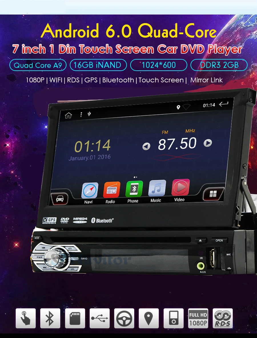 Perfect 2GB RAM single 1din 7inch touchscreen 4G WIFI Android 8.01 Car GPS FM Radio Stereo head unit Media Player BT USB SD RDS SWC 1