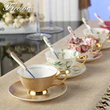 Edle Luxus Bone China Kaffeetasse Und Untertasse Löffel Set Keramik becher 200 ml Erweiterte Porzellan Teetasse Schale Für Geschenk Cafe Party