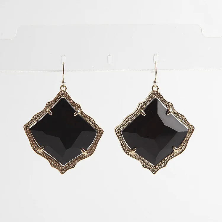 

free shipping gem-stone is irregular golden black glass earrings