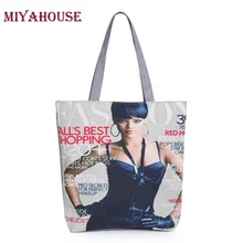 Miyahouse/Европейский стиль, принт с персонажами, Женская Холщовая Сумка-тоут, холщовая Большая вместительная пляжная сумка для дам, дорожная сумка