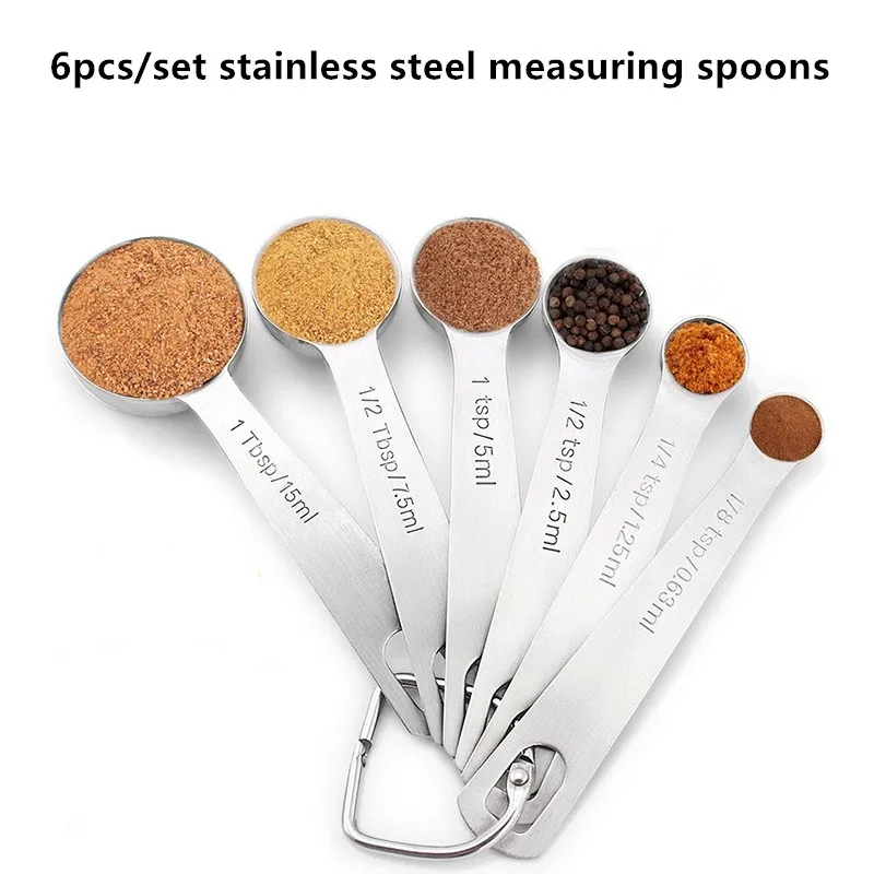 

6pcs/set Stainless Steel Measuring Spoons Seasoning Coffee Tea Measuring Spoons With Scale Baking Scoop Kitchen Bar Gadgets