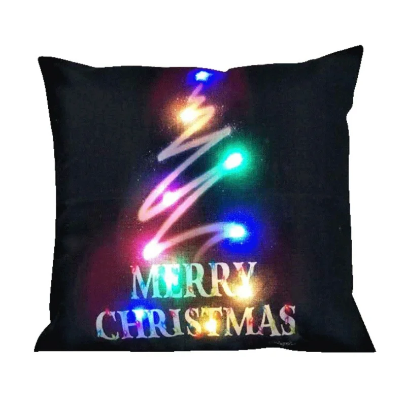 

Hot Sale Christmas Cushion Cover LED Light Cotton Linen Throw Pillow Case Cushion Cover Home Decor