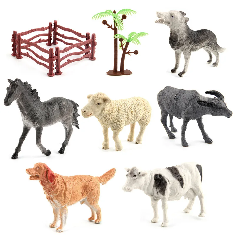 

Kids Children 6PCS Mini Simulation Plastic Farm Animals Horse Chicken Sheep dog Cow horse wolf Cow Models Educational Toys