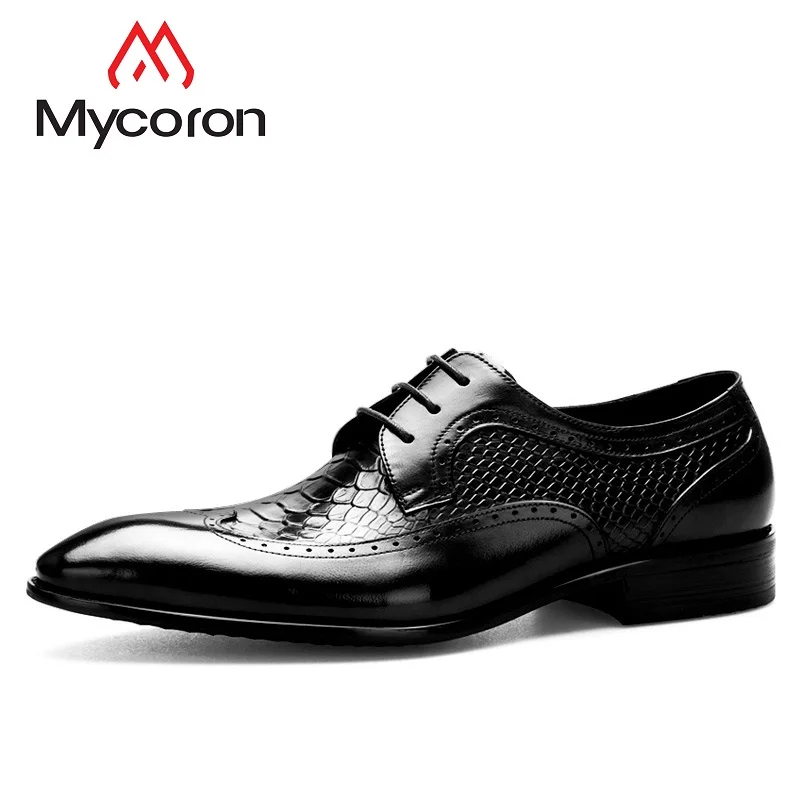 

MYCORON 2018 Luxury Product Dress Shoes Formal Wedding Genuine Lace-Up Leather Boots Business Office Men Calzado Hombre