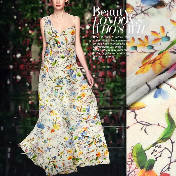 Floral Chiffon Thin Silk Fabric Beach Skirt Summer Dress Materialin