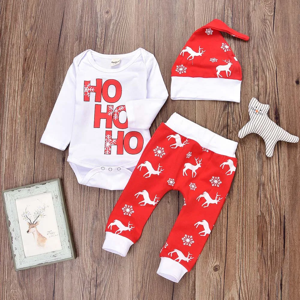 MUQGEW Xmas Newborn Infant Baby Boy Girl Romper Tops+Pants Christmas Deer Outfits Set Newborn Clothes Long Sleeve Winter Clothes