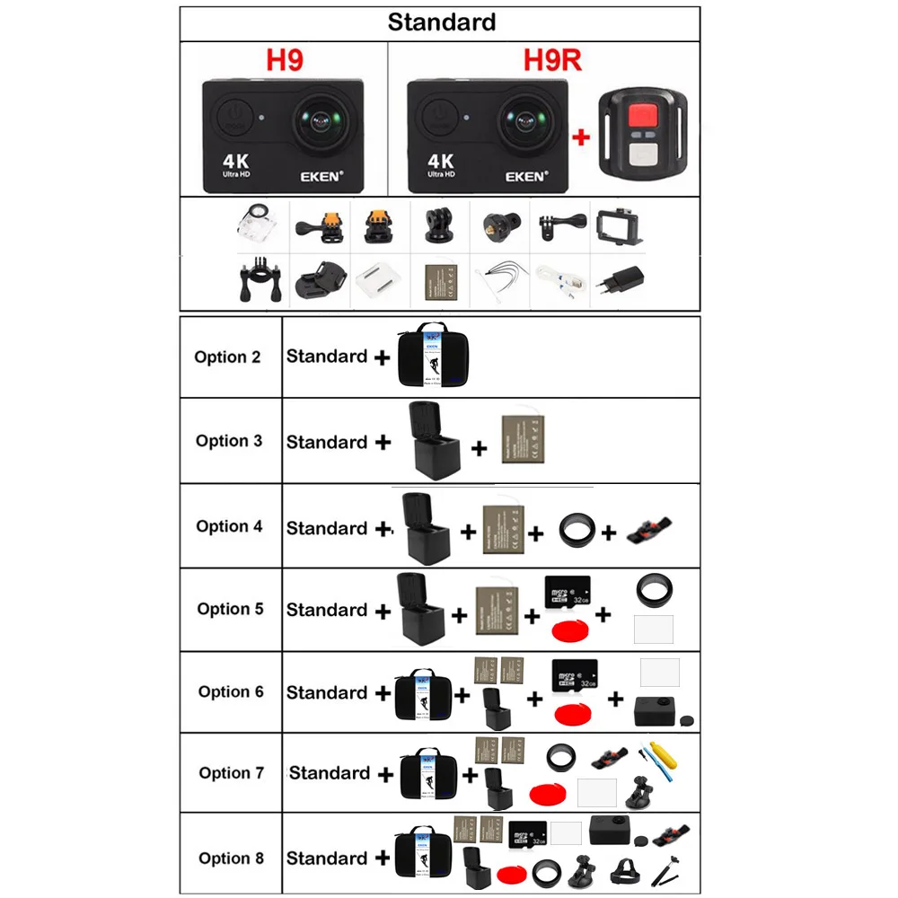 Экшн-камера eken H9R/H9 Ultra HD 4K WiFi 1080 P/60fps дистанционное управление спортивная видеокамера DV go Водонепроницаемая pro Camer