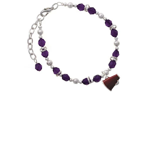 Silvertone Small Maroon Megaphone Purple Beaded Bracelet