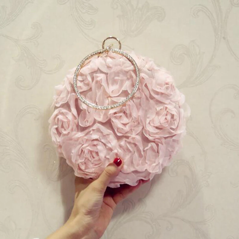 

Women Evening Bag 2019 Fashion Party Lace Pink Flower Bag For Women Girls Wedding Clutch Handbag Chain Shoulder Bag Bolsas Mujer