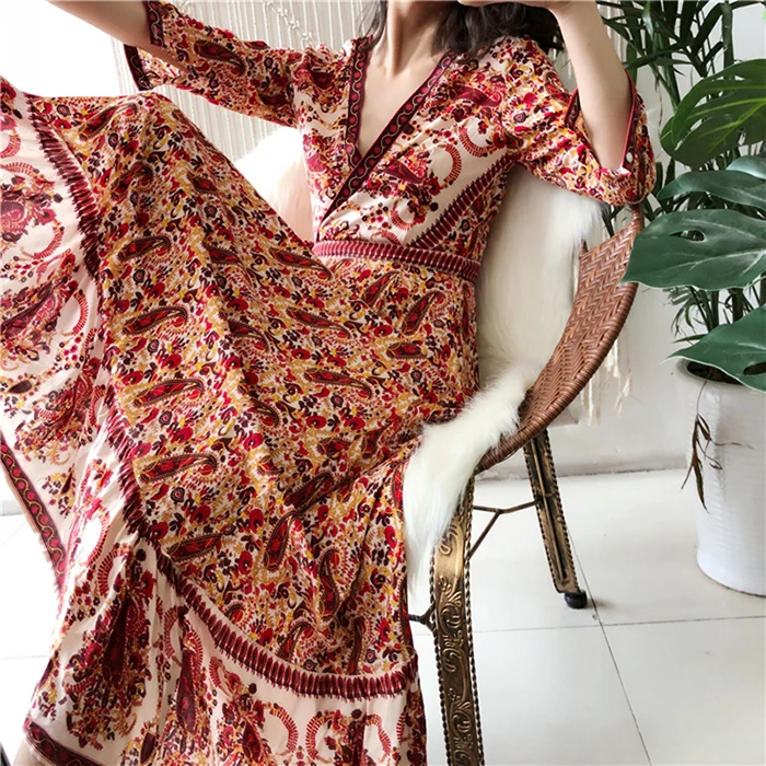 Vestidos boho Хиппи chicwrap платья цветочный принт сексуальный v-образный вырез хиппи летние платья шикарное пляжное женское платье Богемия
