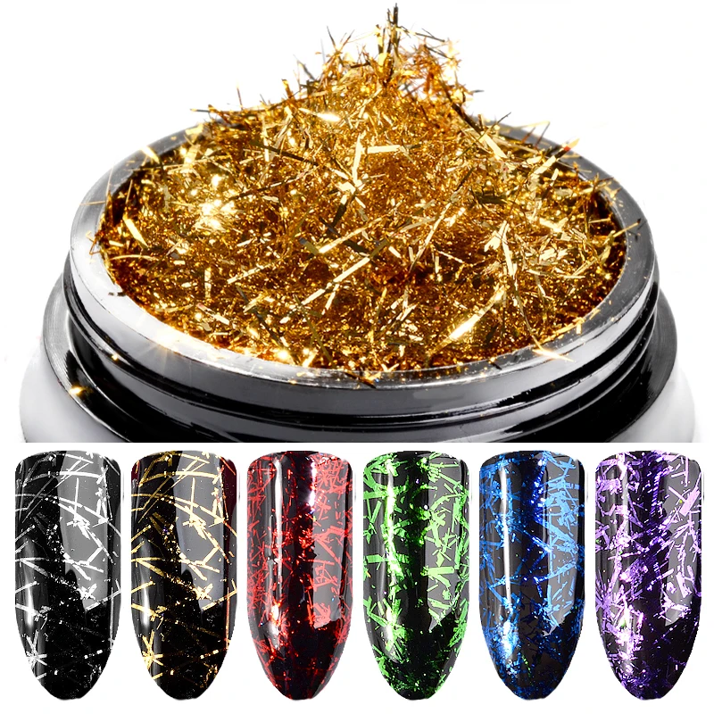 

0.2g/box Glitter Aluminum Flakes Magic Mirror Nail Powders Chrome Strip Slice Nail Art Sequins DIY Manicure Decoration 6 Colors