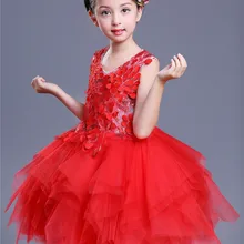 Платье с цветочной аппликацией, расшитое блестками, для маленьких девочек, ярко-розовое, желтое, небесно-голубое, красное, зеленое, Тюлевое, рождественское короткое вечернее платье, платья для подростков