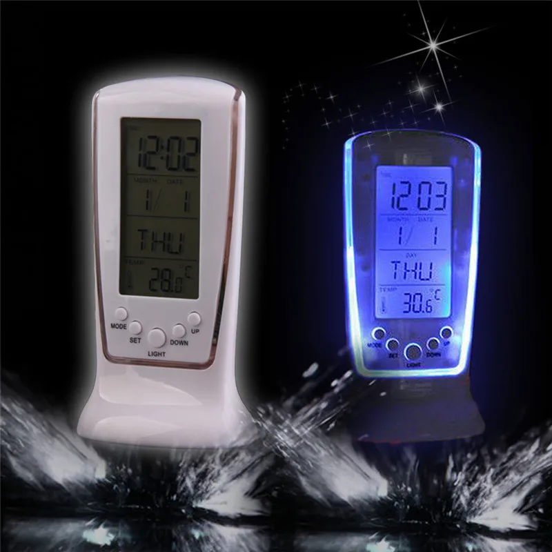 

Multi-function Clocks LCD Digital Clock Calendar Thermometer Display Clock Blue LED Backlight Alarm Clock