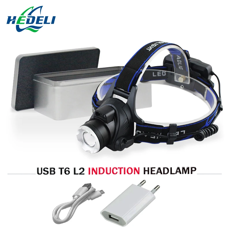 

IR sensing zoomable led headlamp cree xml t6 xm l2 USB flashlight forehead head torch 18650 rechargeable battery headlight