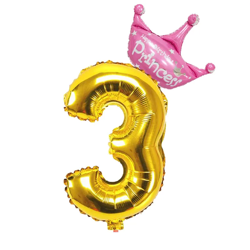40 inch Gold Number figure foil Balloons 1 2 3 4 5 6 7 8 Years old kid boy girls Birthday Crown Foil Balloon Decoration Supplies
