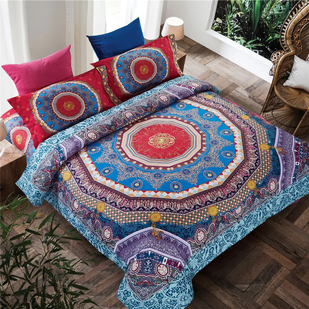 

Bedding Set Bohemia style national wind peacock elephant color geometry 4pcs Duvet Cover Sets pillowcase Soft Polyester