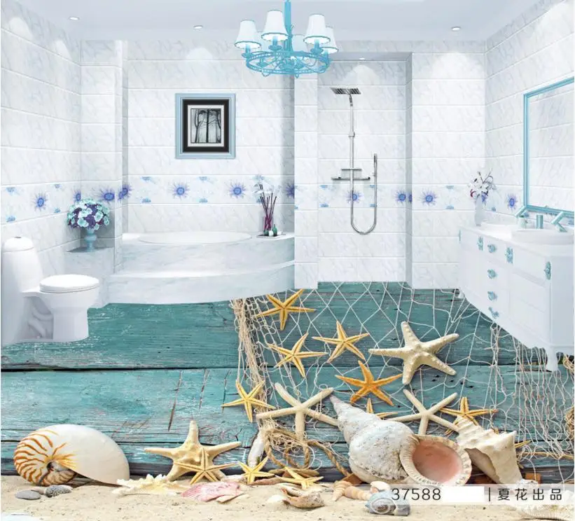 

3D floor decor creative custom 3d floor mediterranean waterproof self-adhesive pvc murals 3d flooring painting