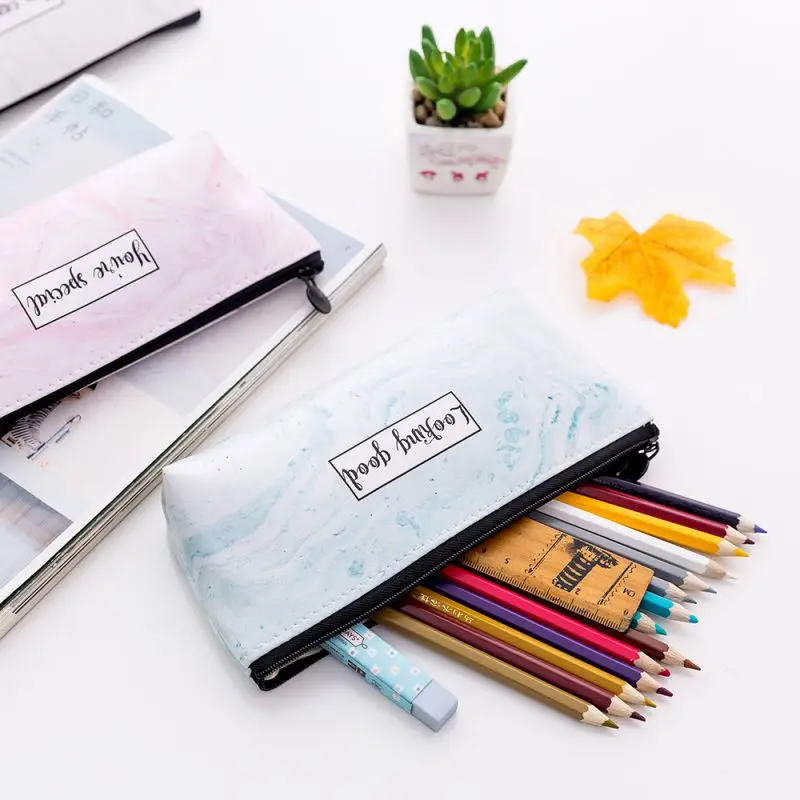 Nordic PU карандаш канцелярские принадлежности сумка для хранения для студентов дети Multi-function мраморный узор канцелярский органайзер для дома