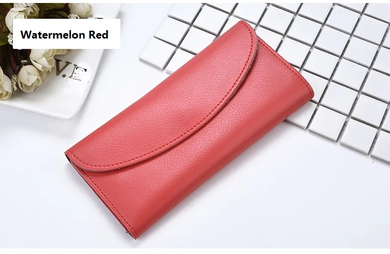MJ Women Wallets Thin Split Leather Long Wallet Luxury Bi-Fold Card Holder Female Purse Simple Solid Genuine Leather Purse (13)