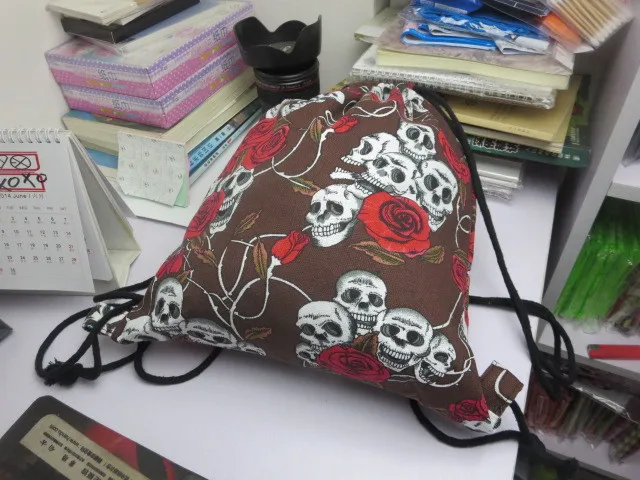  Cotton Linen Storage Package Shoes Bag Drawstring bags Unisex skull 3D Printing Organizer Portable Women's Backpack (4)