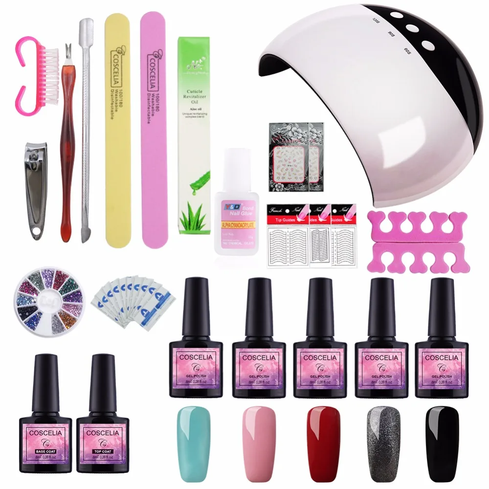 

New Pro 24W UV GEL Ladybug Shape Lamp & 5 Color UV Gel Nail Art Tools Polish Set Kit Manicure Nail Extension Kit