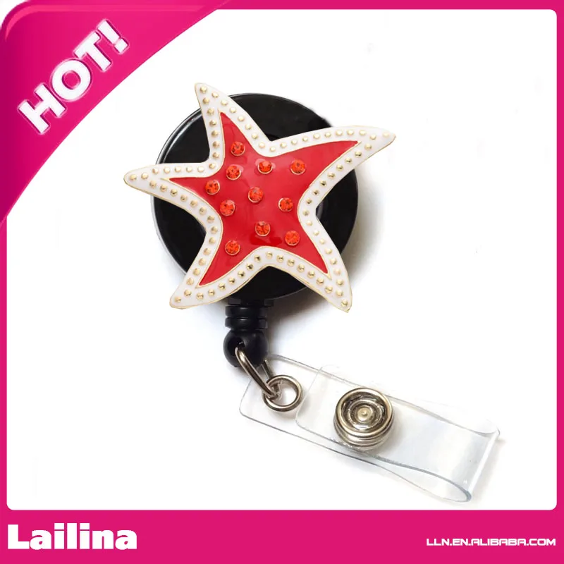 

Enamel Red Starfish with Rhinestone Retractable ID Badge Reel ID Holder/ID Badge Reel