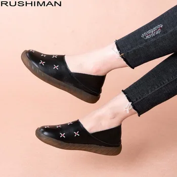 

2019 spring England style casual Genuine Leather flat shoes round head Slip-On Cow leather pregnant women non-slip shoes