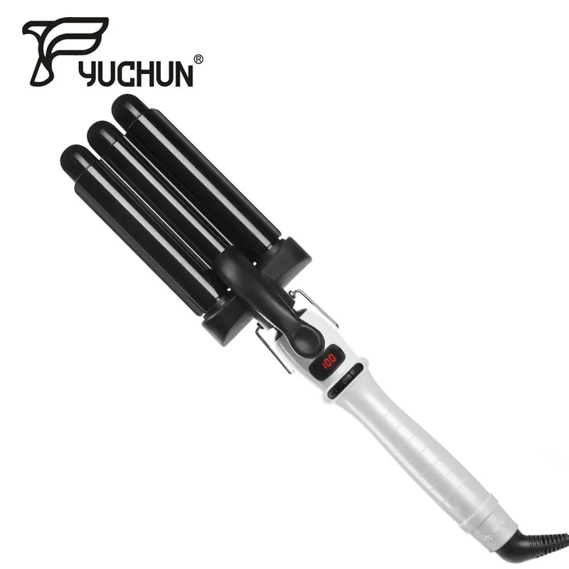 

LCD Display Electronic Automatic Perm Splint Ceramic Hair Iron 3 Barrels Big Wave Hair Curling Flat Iron Hair Waver Curler