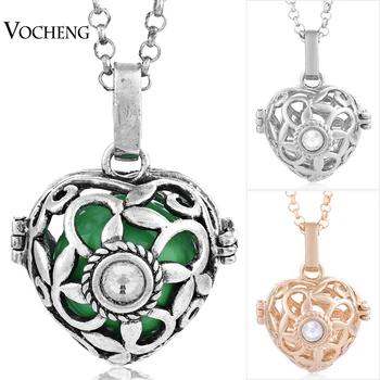 

10pcs/lot Vocheng 3 Colors Caller Harmony Aromatherapy Locket Heart Pendant Necklace with Stainless Steel Chain VA-004*10