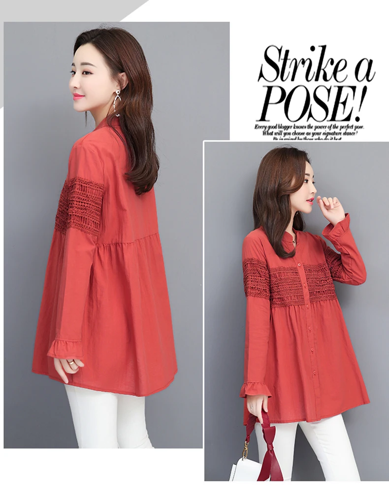 Women Fashion Blouse 2019 New Autumn Cotton Linen Lace Chinese Style Cardigan Full Long Sleeve Female Woman Blouse Vestidos Tops (9)