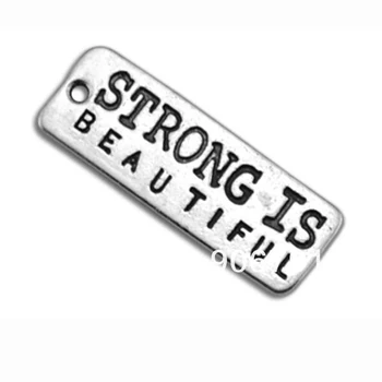 

Engraved Letter Strong Is Beautiful Rectangle Fitness Charm Jewelry
