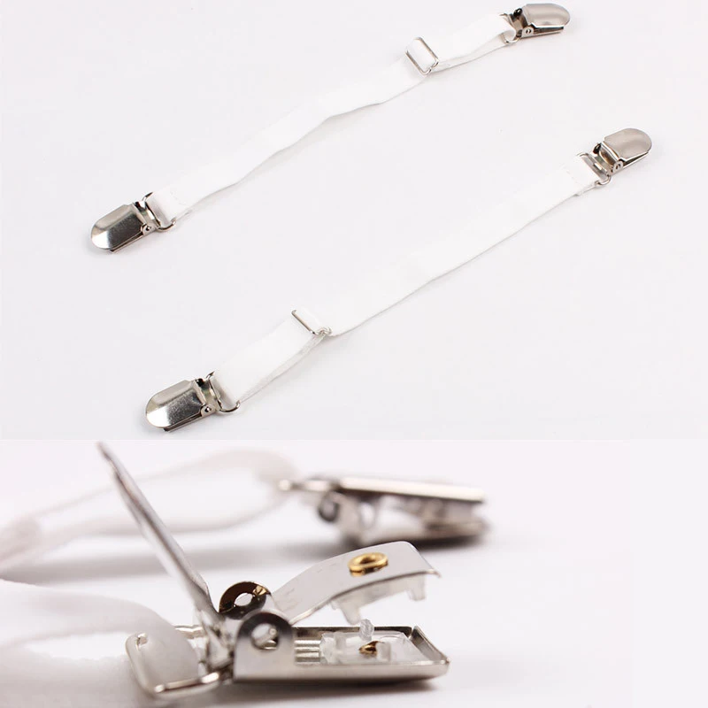 

White Sock Suspenders Adjustable Metal Duckbill Clip Buckle Garters Elastic Leg Garter Straps Belt Clips for Thigh Stockings