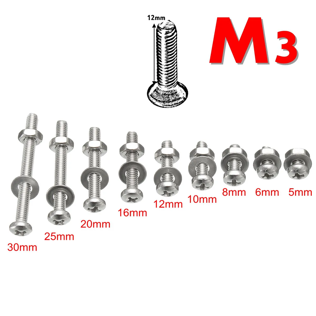 

10Pcs Metric M3 304Stainless Steel 5-30mm Button Round Head Hex Socket Cap Screw Bolt Screw With Full Nuts And Thick Washers