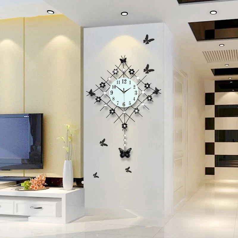 reloj de pared con diseno moderno 3d para sala de estar accesorio decorativo con diseno de mariposa silenciosa de hierro forjado con diamantes de 20