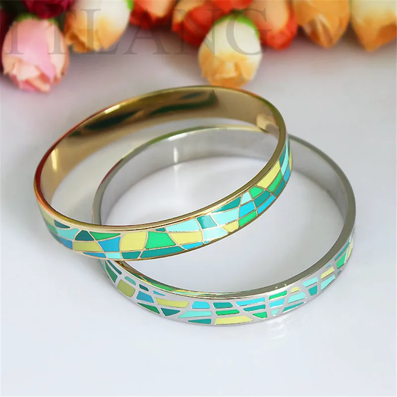 

1.0cm Width Geometric Patterns Copper Enamel Jewelry Bangle