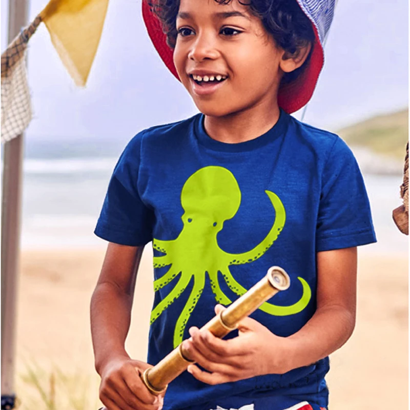 

Octopus Blue Boy Tee Shirts 1-5Years Children Clothes Summer Baby Boy's T-Shirts Outfits 100% Cotton Cartoon T Shirt For Boy Top