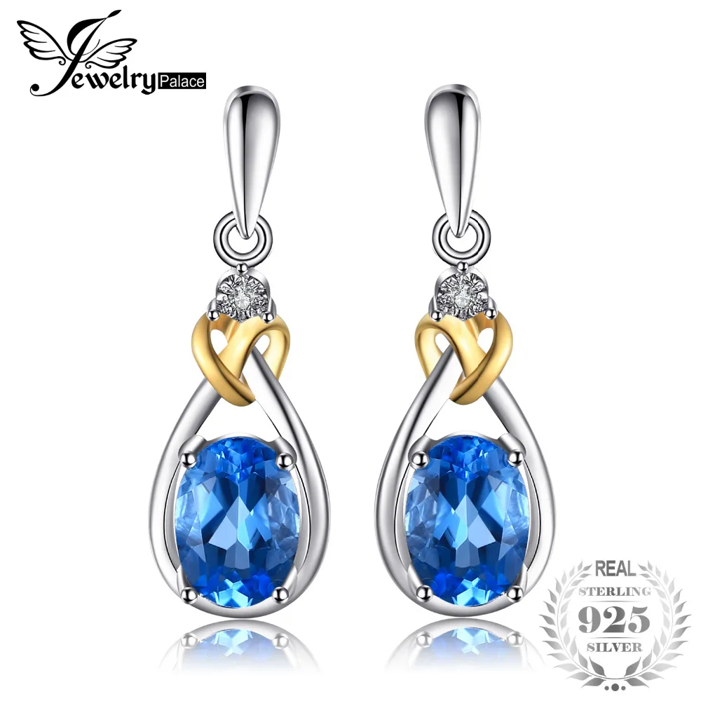 

JewelryPalace Love Knot 1.9ct Natural Blue Topazs Earrings Dangle Diamondss Solid 925 Sterling Silver Yellow Gold Jewelry
