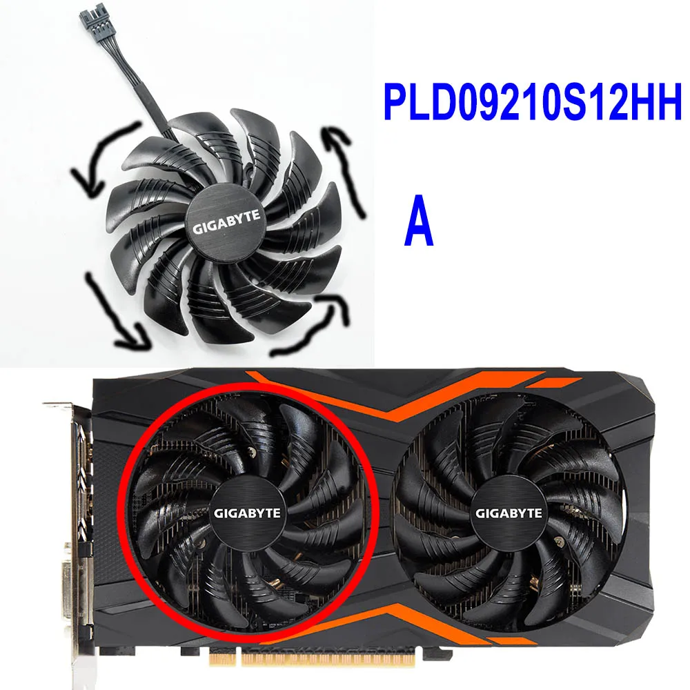 PLD09210S12HH A Для Gigabyte GeForce GTX 1050 G1 1060 Aorus RADEON RX 580 570 470 480 GTX 960 PLD09210S12HH 88 мм Графика карты вентилятор охлаждения - Цвет лезвия: PLD09210S12HH A