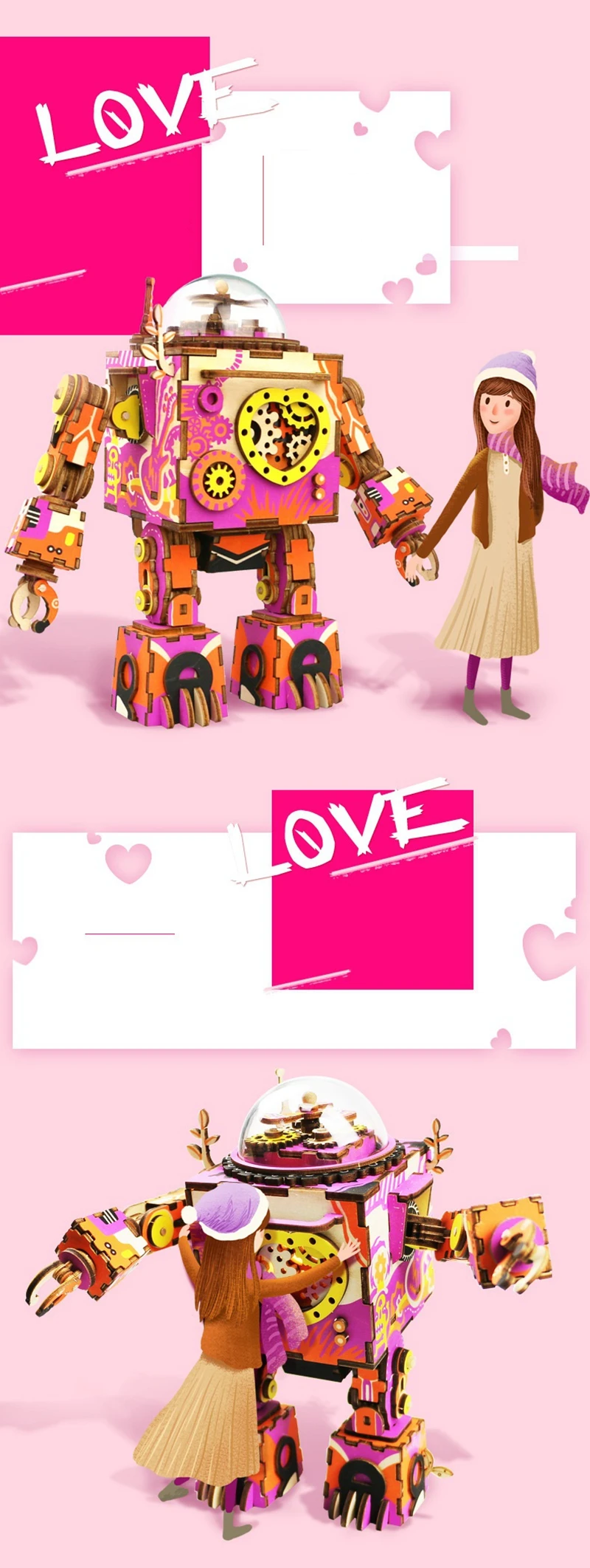 Robotime Ограниченная серия красочные модели робота строительный комплект деревянный стимпанк музыкальная шкатулка игрушка подарок для детей любовники друзья AM601