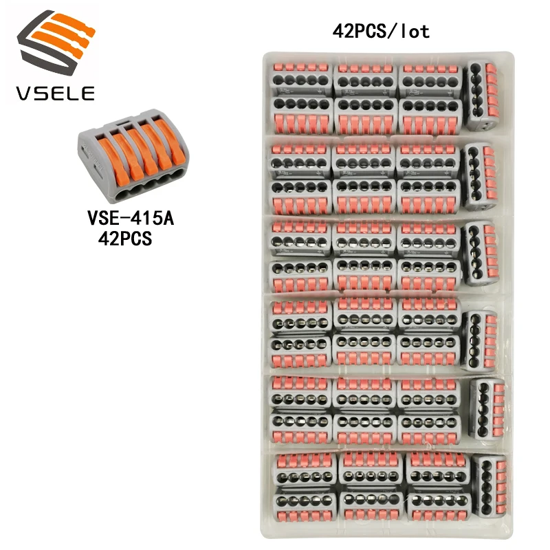 Клеммы электропроводки набор клетка Весна Универсальный Быстрый терминал бытовые разъемы для подключения нажимной клеммный блок - Цвет: 415A 42P