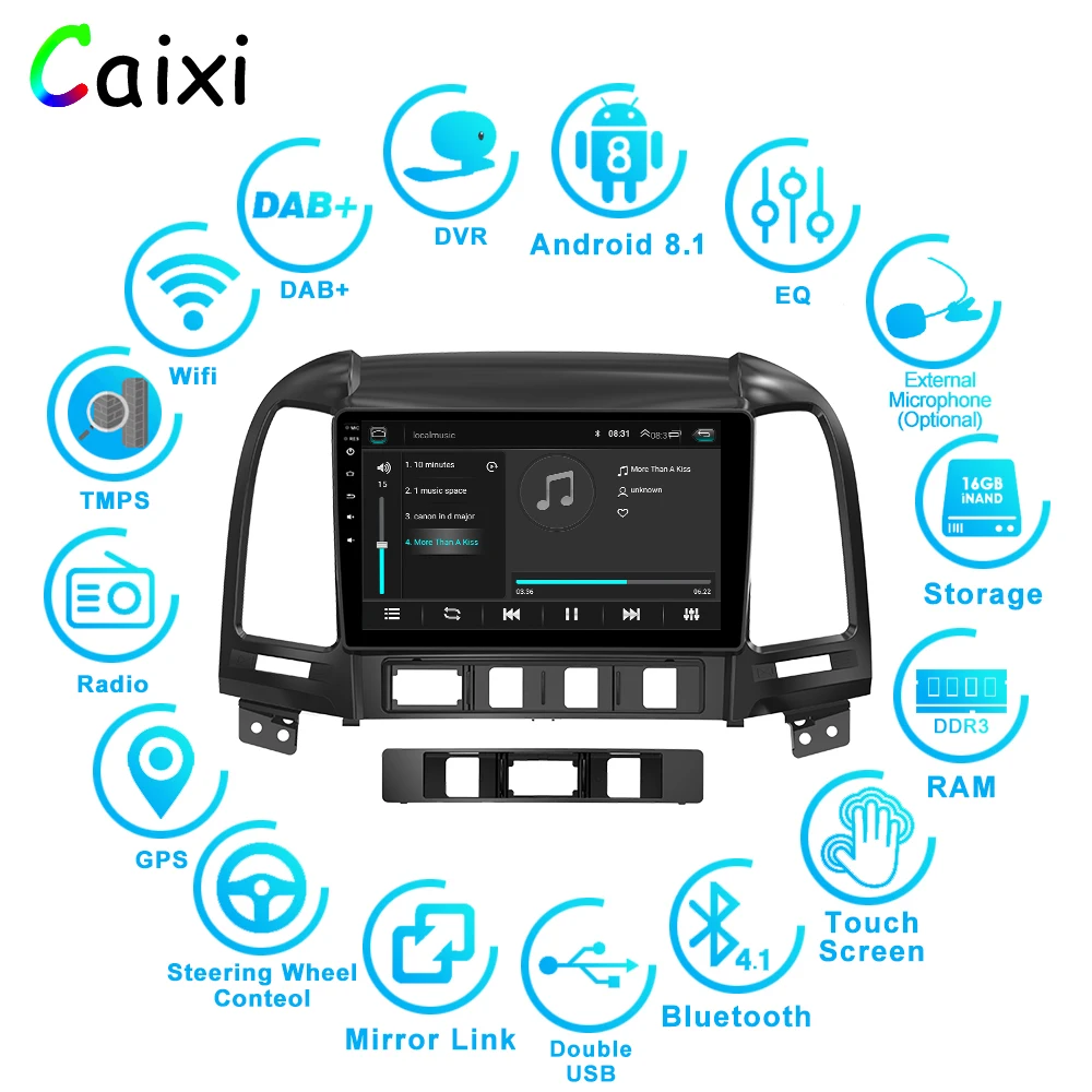 Perfect CAIXI  Android 8.1 Car Radio Multimedia Vdeo Player for Hyundai Santa  Fe 2 2006-2012 2 Din  Navitei GPS navigation Dvd Player 1