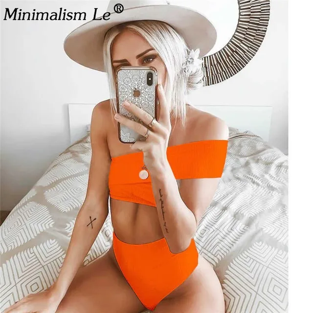 {Excellent|Wonderfull|Very Good|Very Recommended} Women Solid Off Shoulder Swimsuit New High Waist Swimwear Bikinis Sexy Tube Top Bathing Suit Summer Beachwear Female Biquini Cheap Price