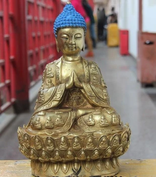 

Tibet Buddhism Temple Copper Brass Tathagata Sakyamuni Buddha Lotus seat Statue