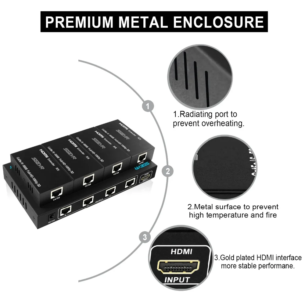 STEYR HDMI Extender 60m 1 to 4 HDMI Splitter over cat5e cat6 RJ45 with Full HD 1080p 