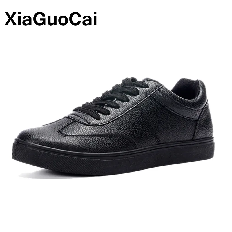 Solid White Men Casual Shoes Sneakers 2019 Spring Autumn Lightweight PU Leather Men's Flats Leisure Trend Black Dropshipping Solid White Men Casual Shoes Sneakers 2019 Spring Autumn Lightweight PU Leather Men's Flats Leisure Trend Black Dropshipping