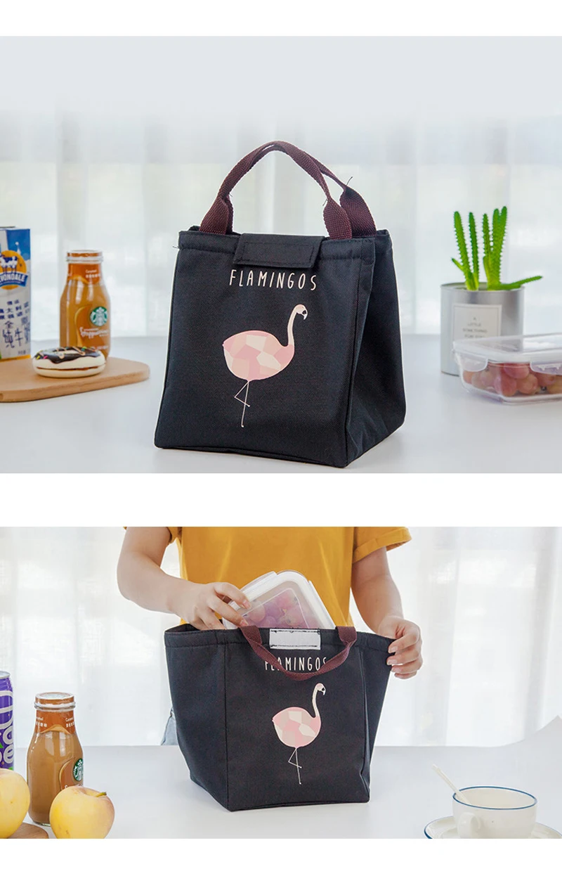 BONAMIE Фламинго Сумка-тоут Термосумка черная водостойкая оксфордская пляжная сумка для обеда еда Пикник тепловой мешок женская детская